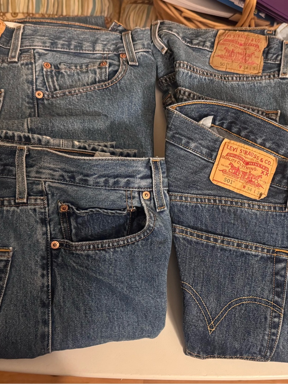4 pairs, Levi's Men's Straight Leg Denim Jeans - Classic Blue Wash 4 pairs